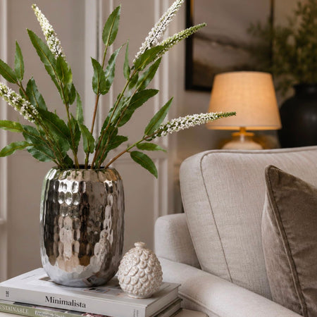 Silver Dimple hammered Effect ceramic Vase