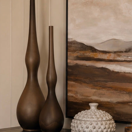 Set of two Tall Curvy Brown Shaped Slim Vases