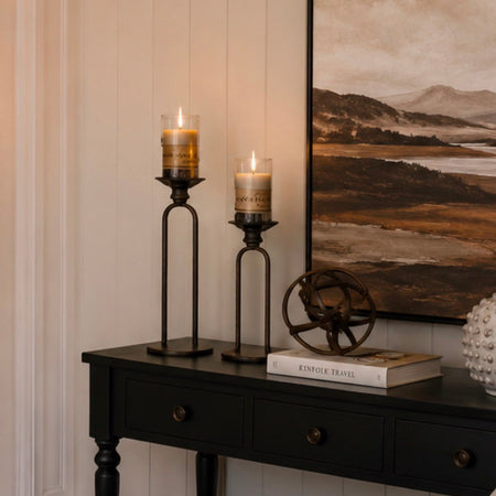 Set of Two Metal Black rustic Candlesticks