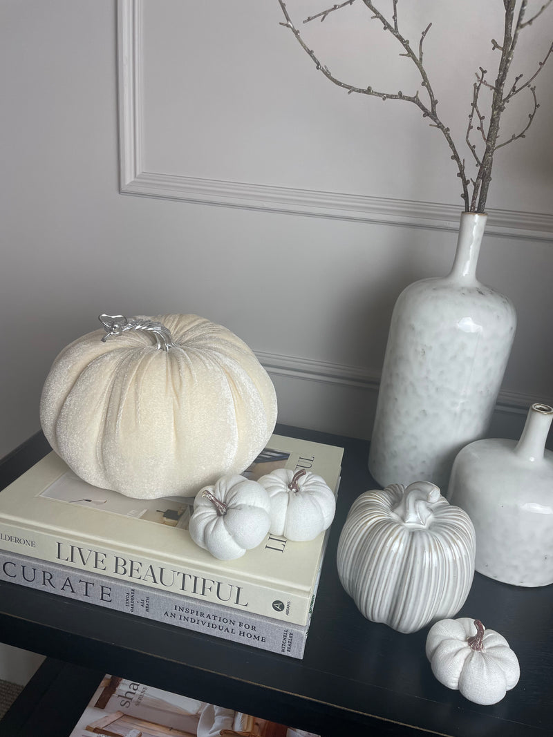 Large off white velvet Halloween pumpkin