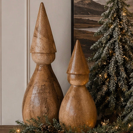 Set of two mango wood rustic santas