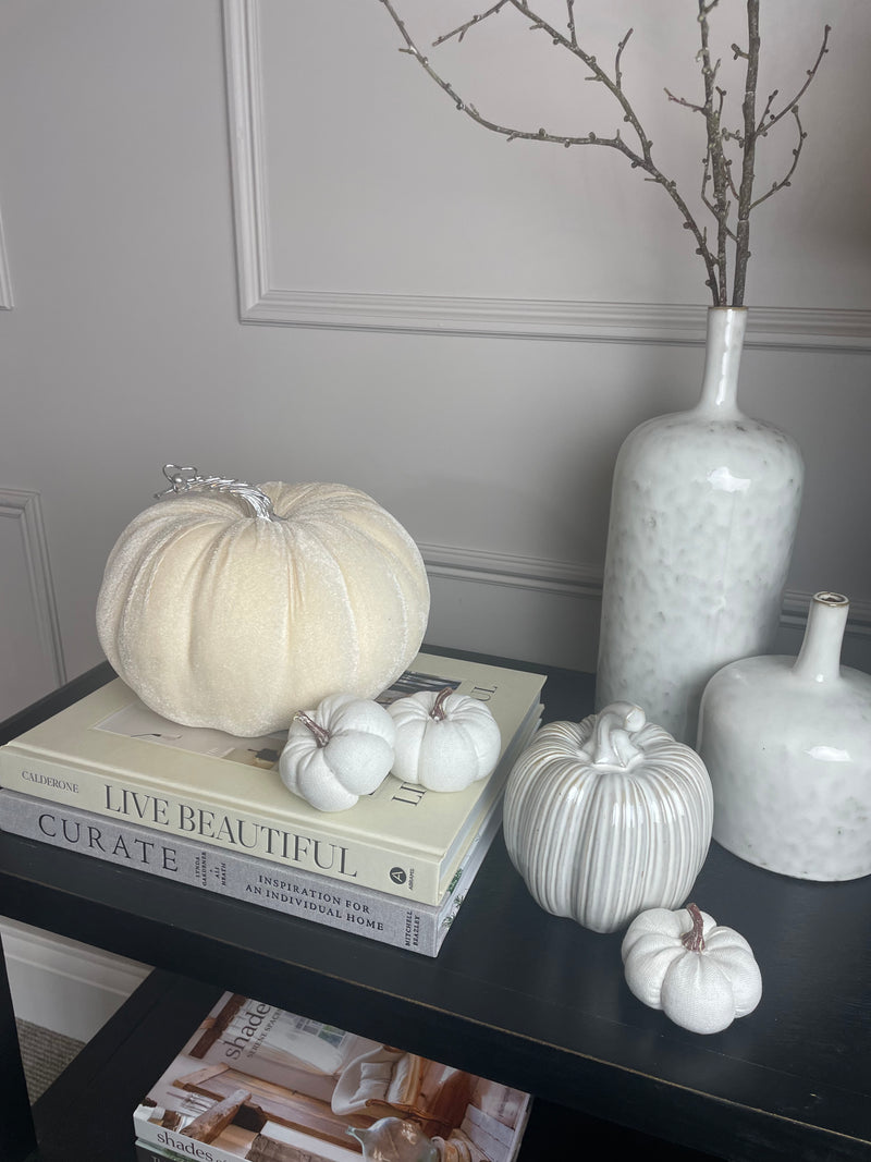 Large off white velvet Halloween pumpkin