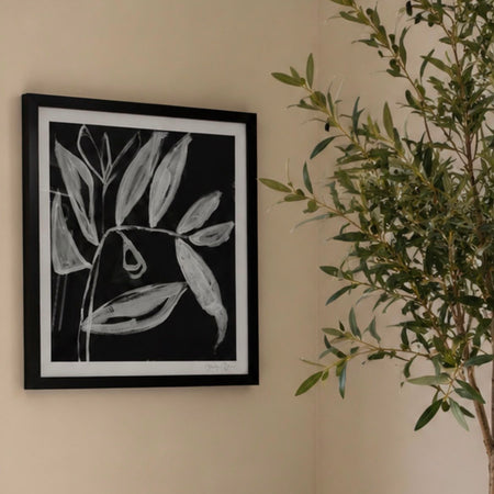 Quirky leaves monochrome framed art by Jennifer Goldberger