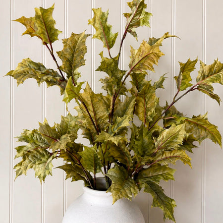 Ruffled dried leaf branch stem green 90cm