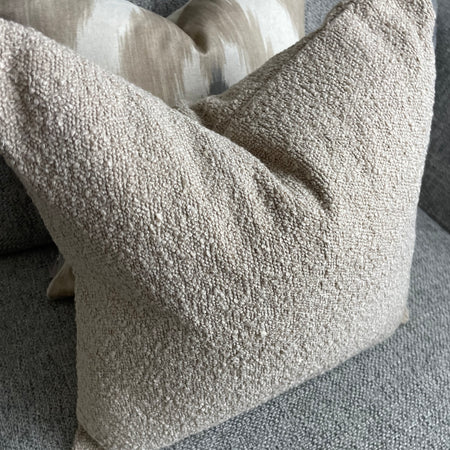 Taupe boucle mink biscuit textured cushion