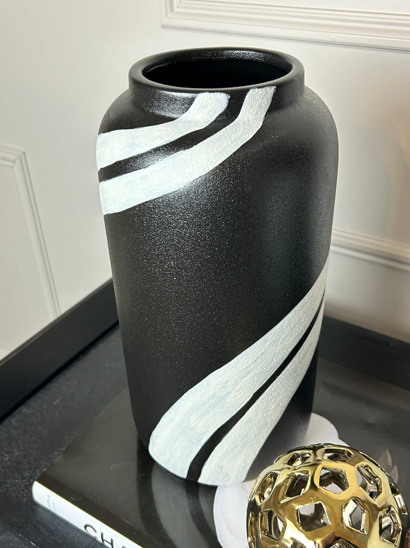 Black and white ceramic mono vase 30cm