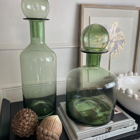 Large Squat Green Glass Apothecary Bottle