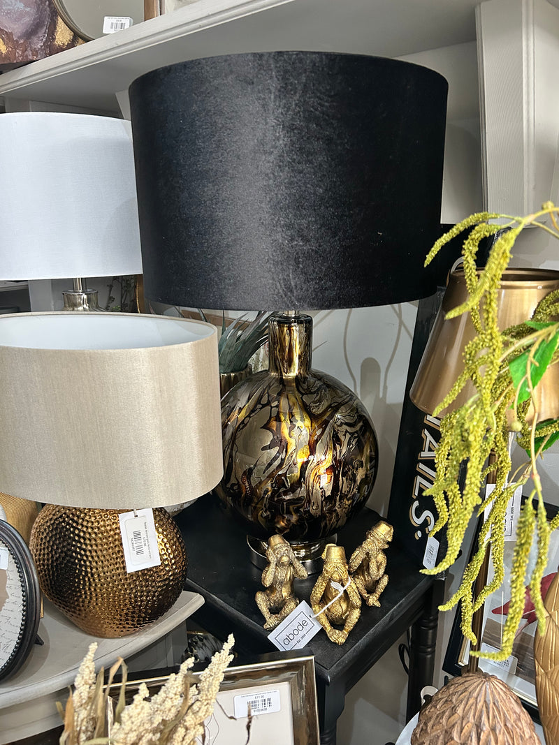 Bronze black gold silver glass abstract lamp with black shade