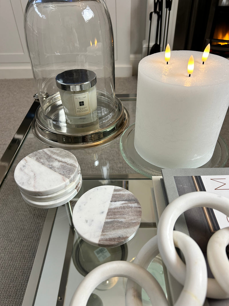 Round set 4 marble two tone neutral coasters