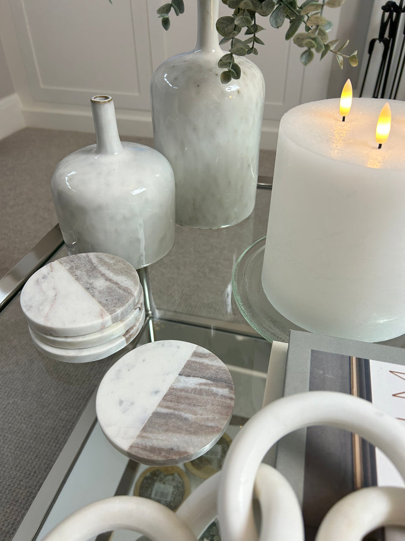 Round set 4 marble two tone neutral coasters
