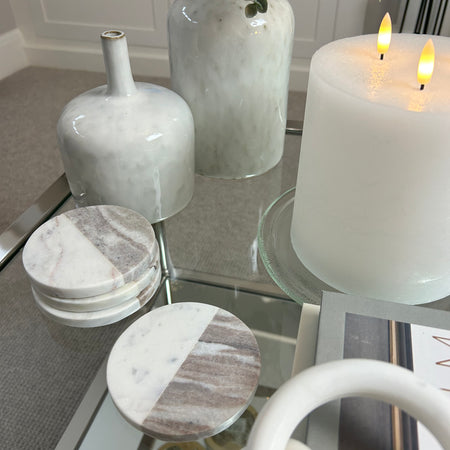Round set 4 marble two tone neutral coasters