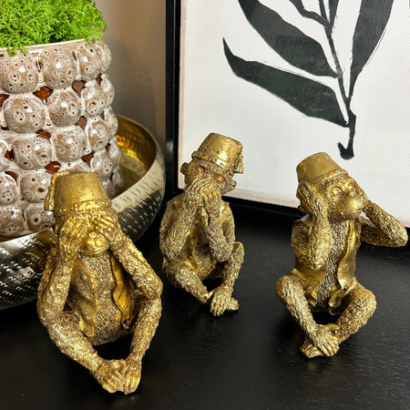 Set of 3 See no evil gold monkeys