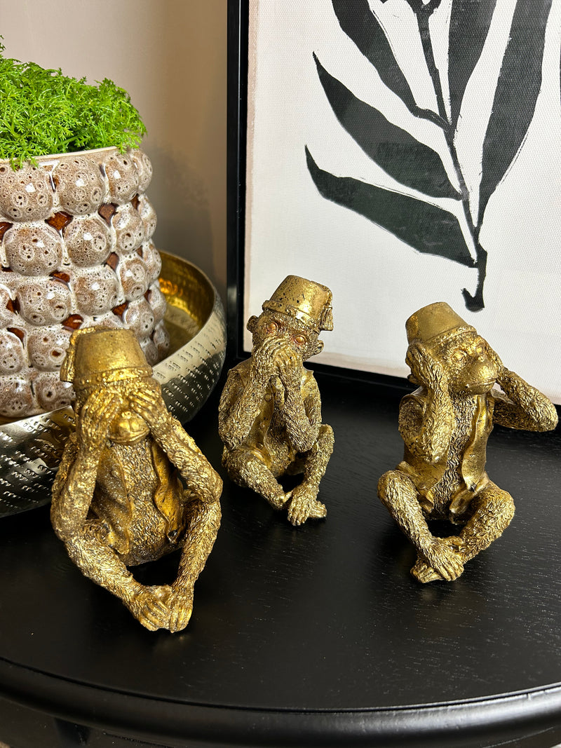 Set of 3 See no evil gold monkeys