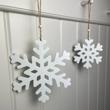 Wooden White Cutout Hanging Snowflake