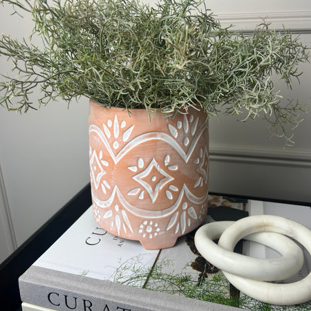 Patterned terracotta plant pot