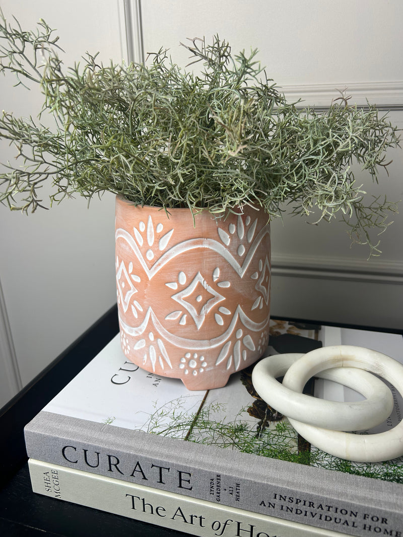 Patterned terracotta plant pot