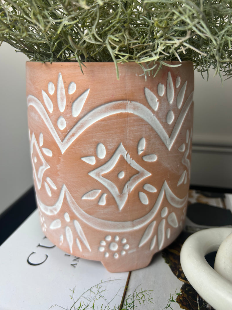 Patterned terracotta plant pot