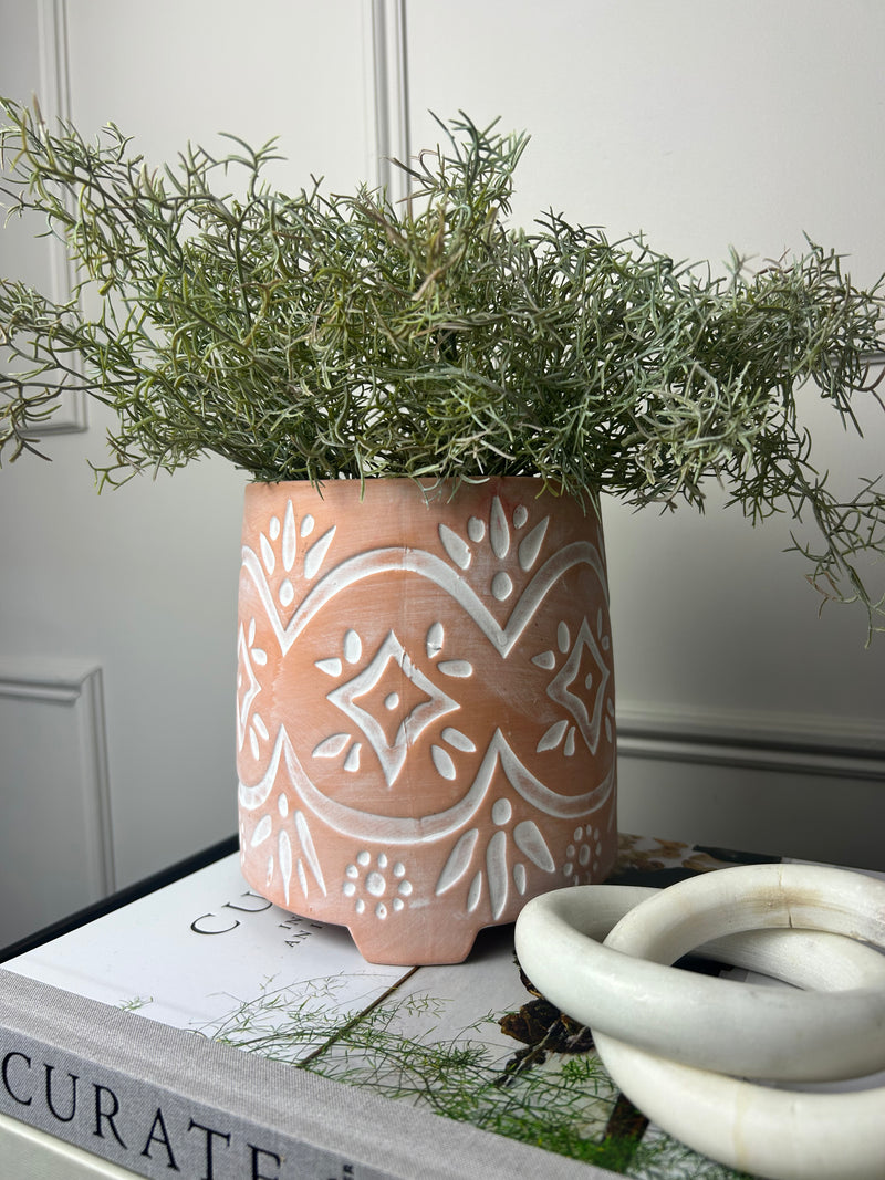 Patterned terracotta plant pot