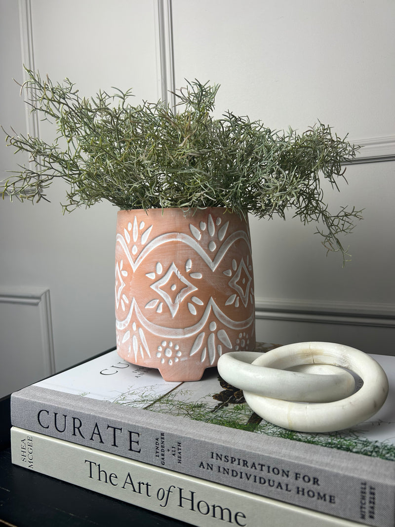 Patterned terracotta plant pot