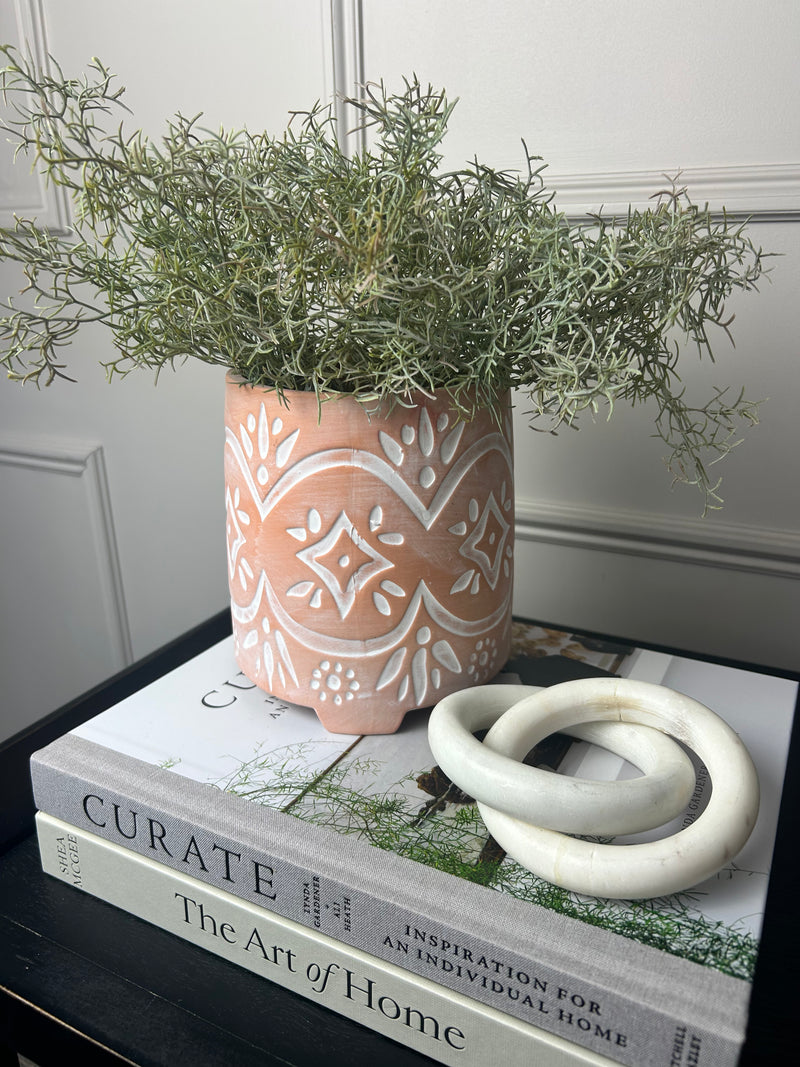 Patterned terracotta plant pot