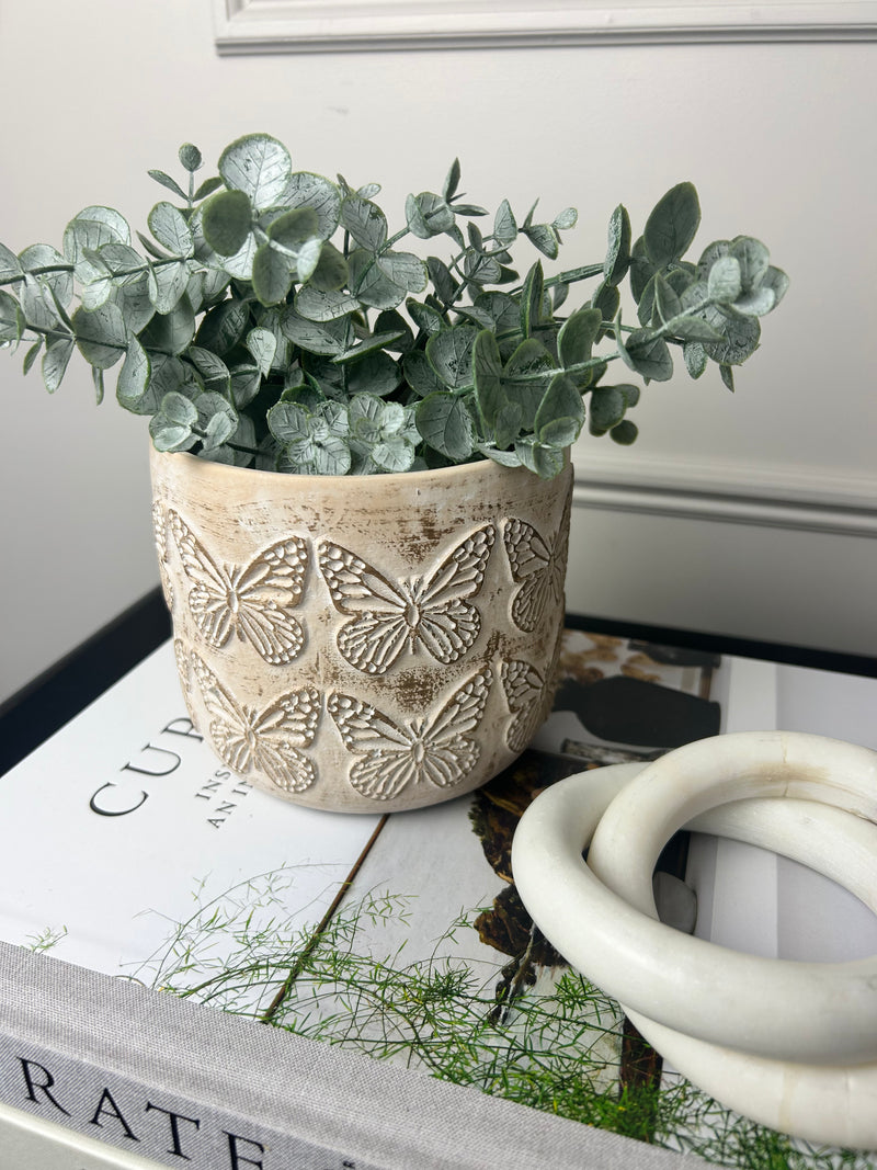 Embossed Butterfly Stone Plant Pot
