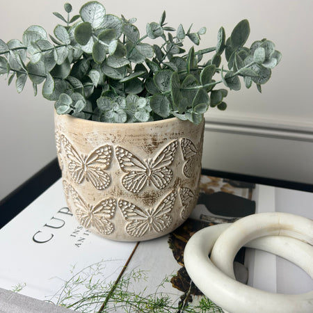 Embossed Butterfly Stone Plant Pot
