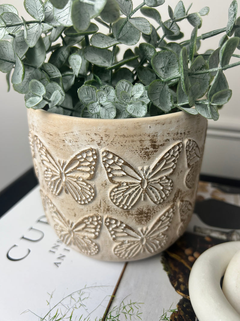 Embossed Butterfly Stone Plant Pot