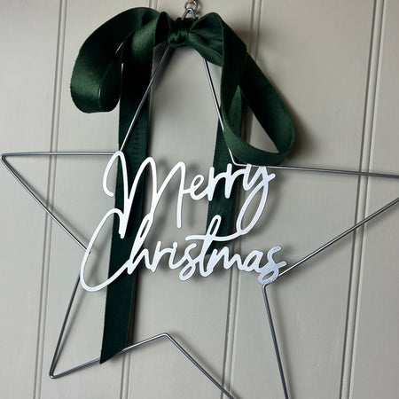 Merry Christmas Silver Metal Star 40cm