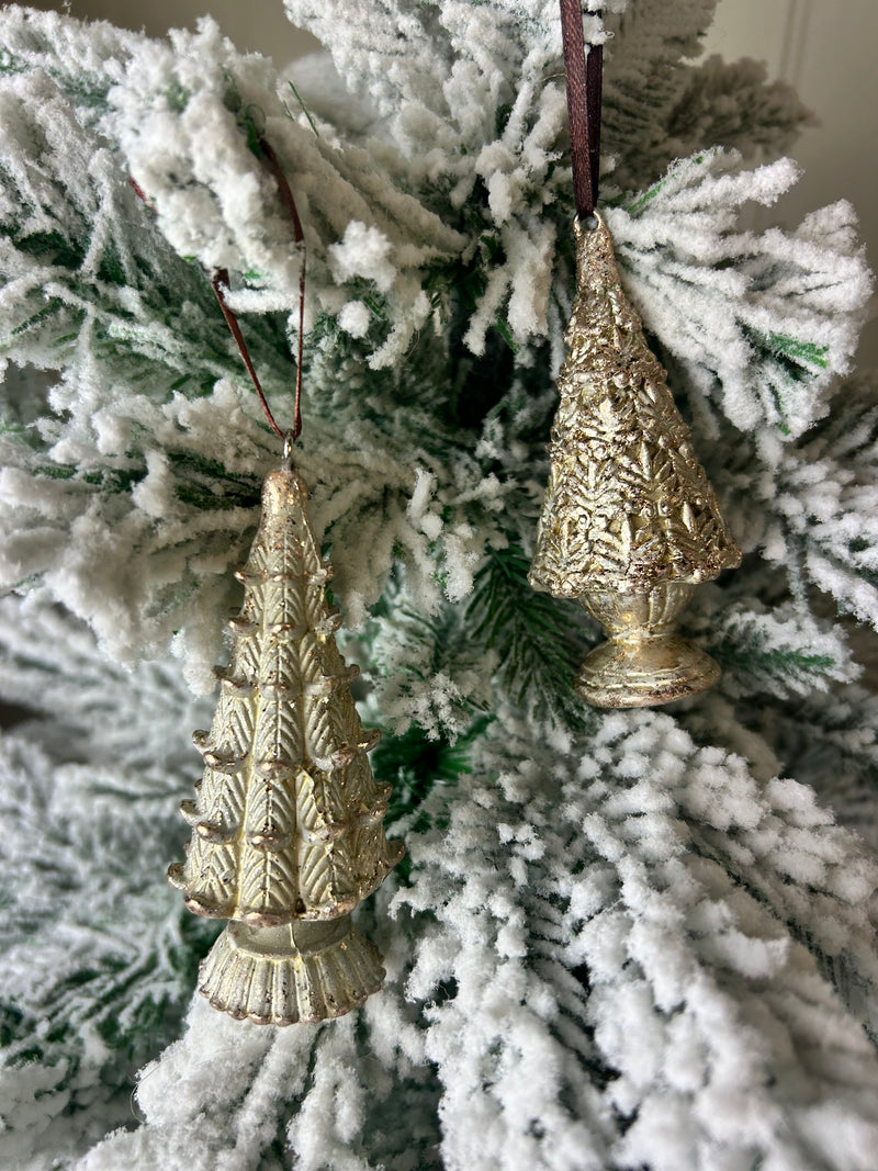 Gold hanging etched Christmas tree 10cm mixed