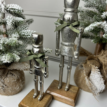 Silver Nutcracker Figures on Wood Base 2 Sizes Available
