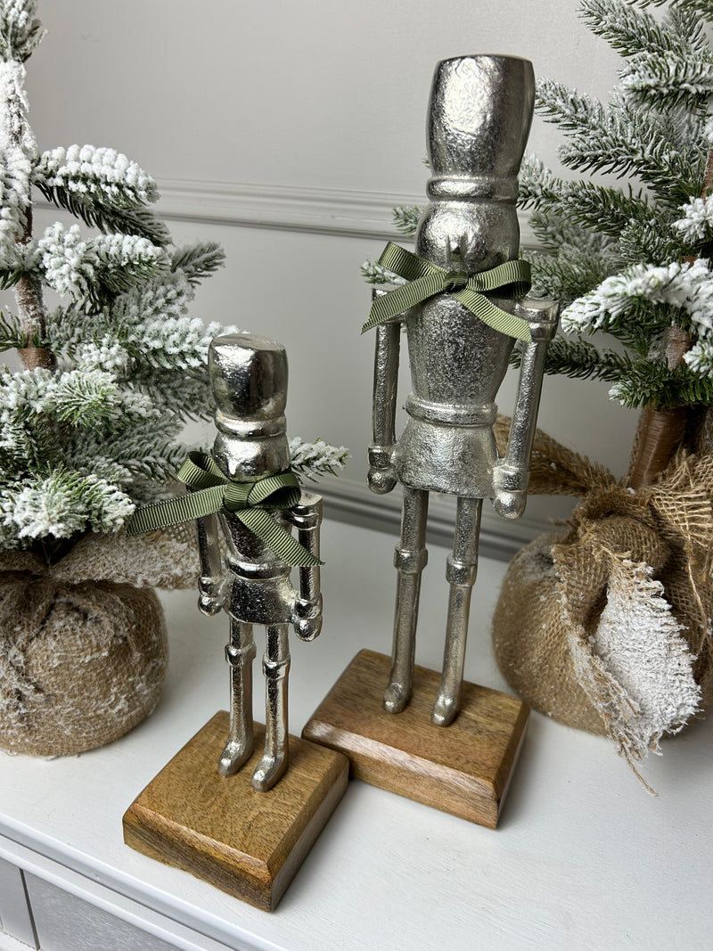 Silver Nutcracker Figures on Wood Base 2 Sizes Available