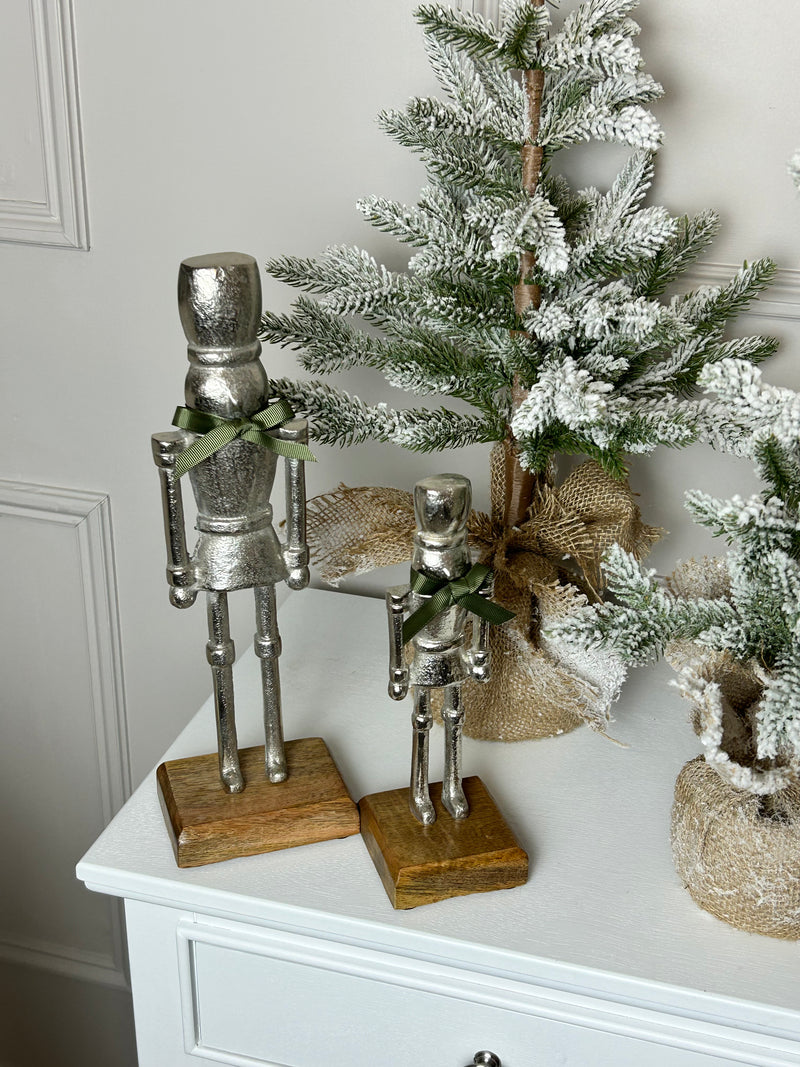 Silver Nutcracker Figures on Wood Base 2 Sizes Available