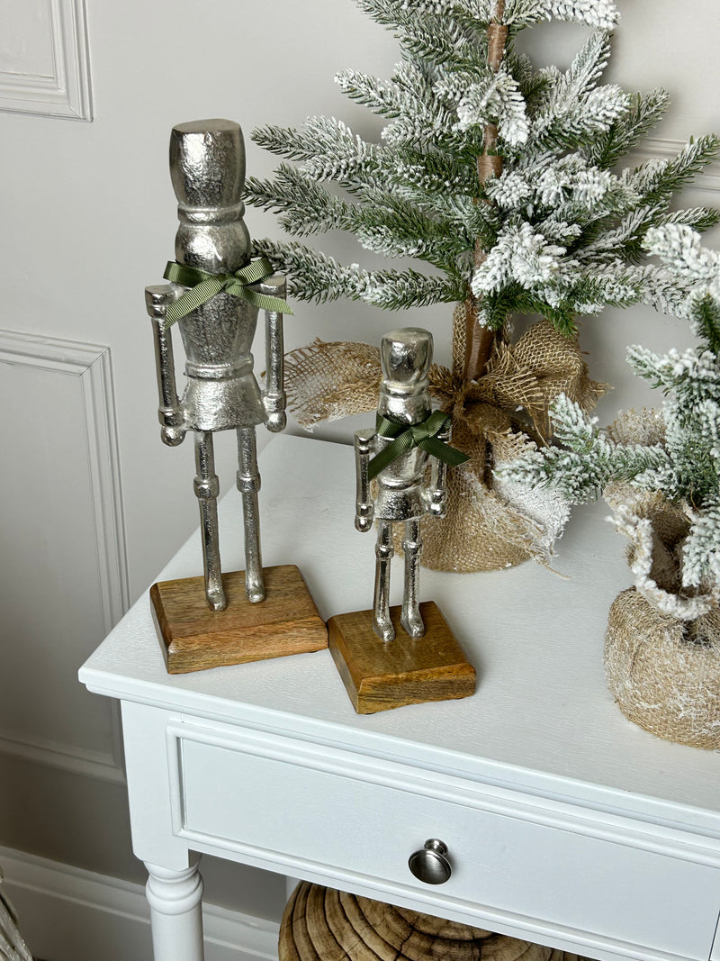 Silver Nutcracker Figures on Wood Base 2 Sizes Available