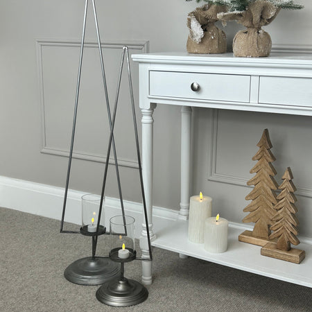 Silver pewter tree metal simple candle holder 2 sizes