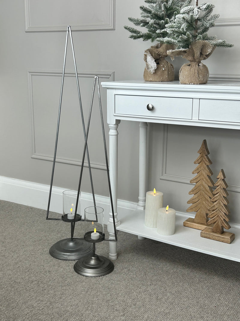 Silver pewter tree metal simple candle holder 2 sizes