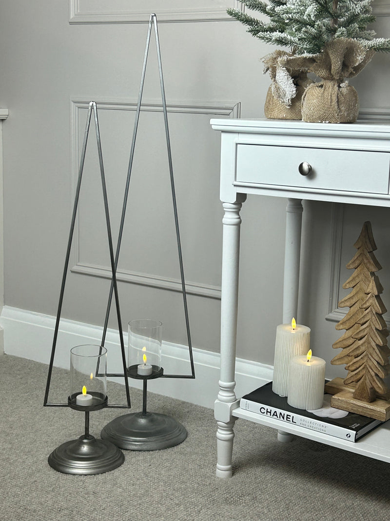 Silver pewter tree metal simple candle holder 2 sizes
