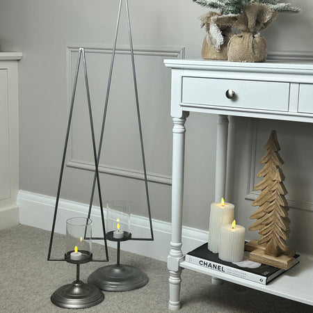 Silver pewter tree metal simple candle holder 2 sizes