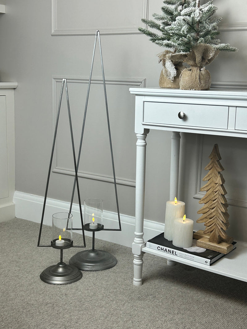 Silver pewter tree metal simple candle holder 2 sizes