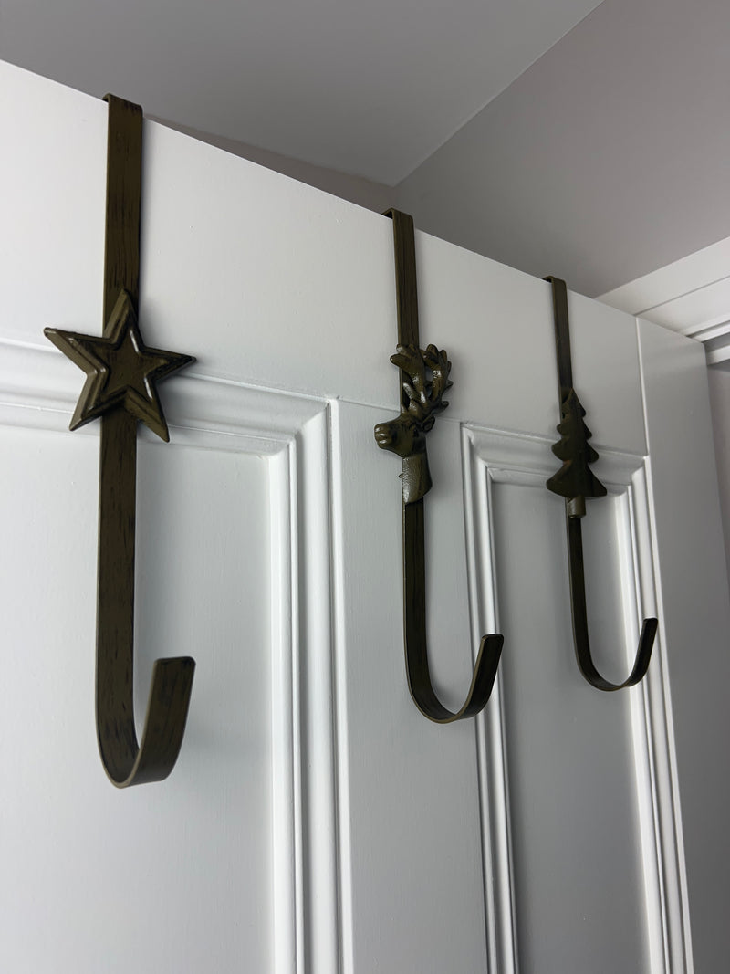 Iron Christmas tree stag reindeer star wreath door hanger hook 3 styles