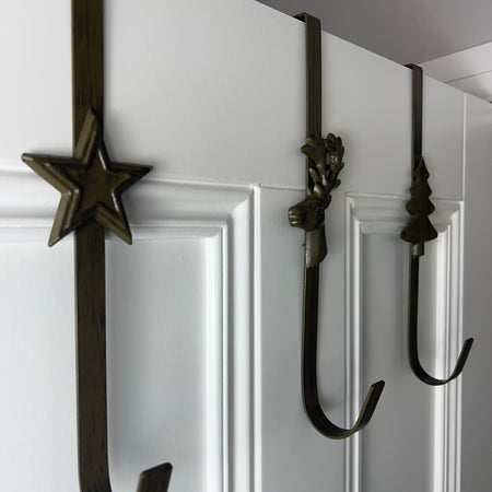 Iron Christmas tree stag reindeer star wreath door hanger hook 3 styles