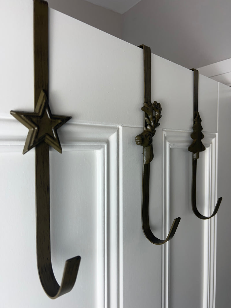 Iron Christmas tree stag reindeer star wreath door hanger hook 3 styles