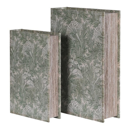 Set of Two Floral Green Leaf Storage Books