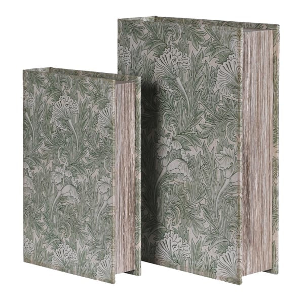 Set of Two Floral Green Leaf Storage Books