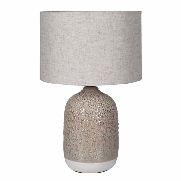 Stoneware ceramic Two Tone Taupe natural Textured Lamp Linen Shade