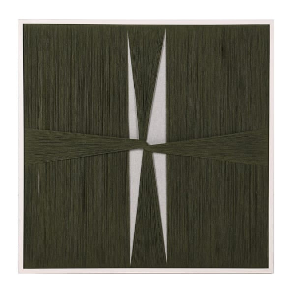 Dark Green String Wall Art With cream Wooden Frame 80cm