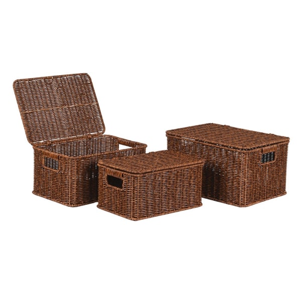 Dark Rattan Weave Lidded Basket Trunks, 3 sizes