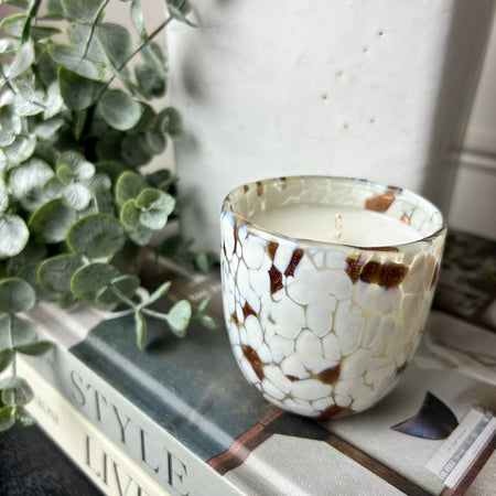 Confetti Effect gold white Glass scented Candle