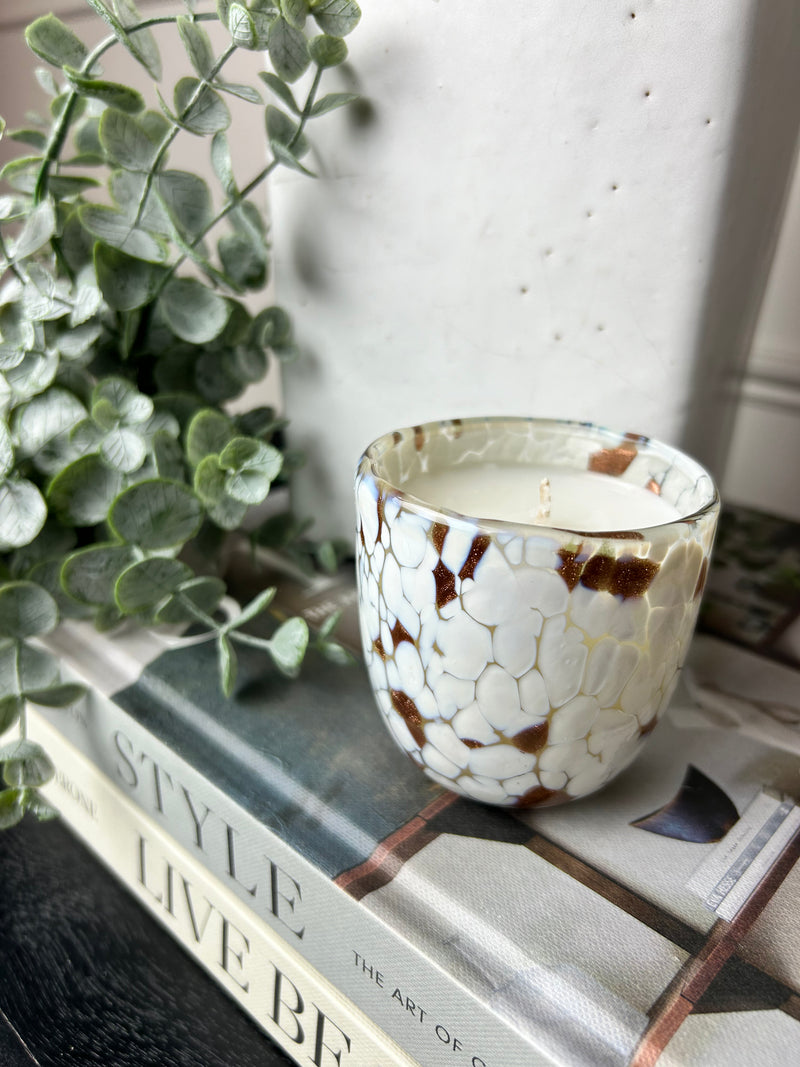 Confetti Effect gold white Glass scented Candle