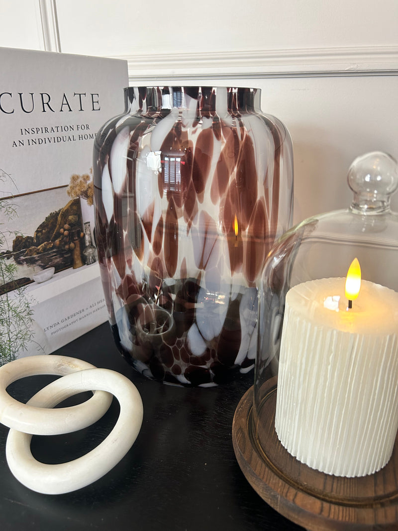 Mottled glass white brown glass vase hurricane