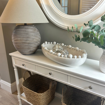 Washed wood ribbed lamp linen shade